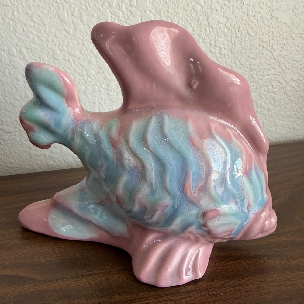 Vintage Royal Haeger ? Pottery Ceramic Pink Blue Agate Fish Koi USA Planter Vase